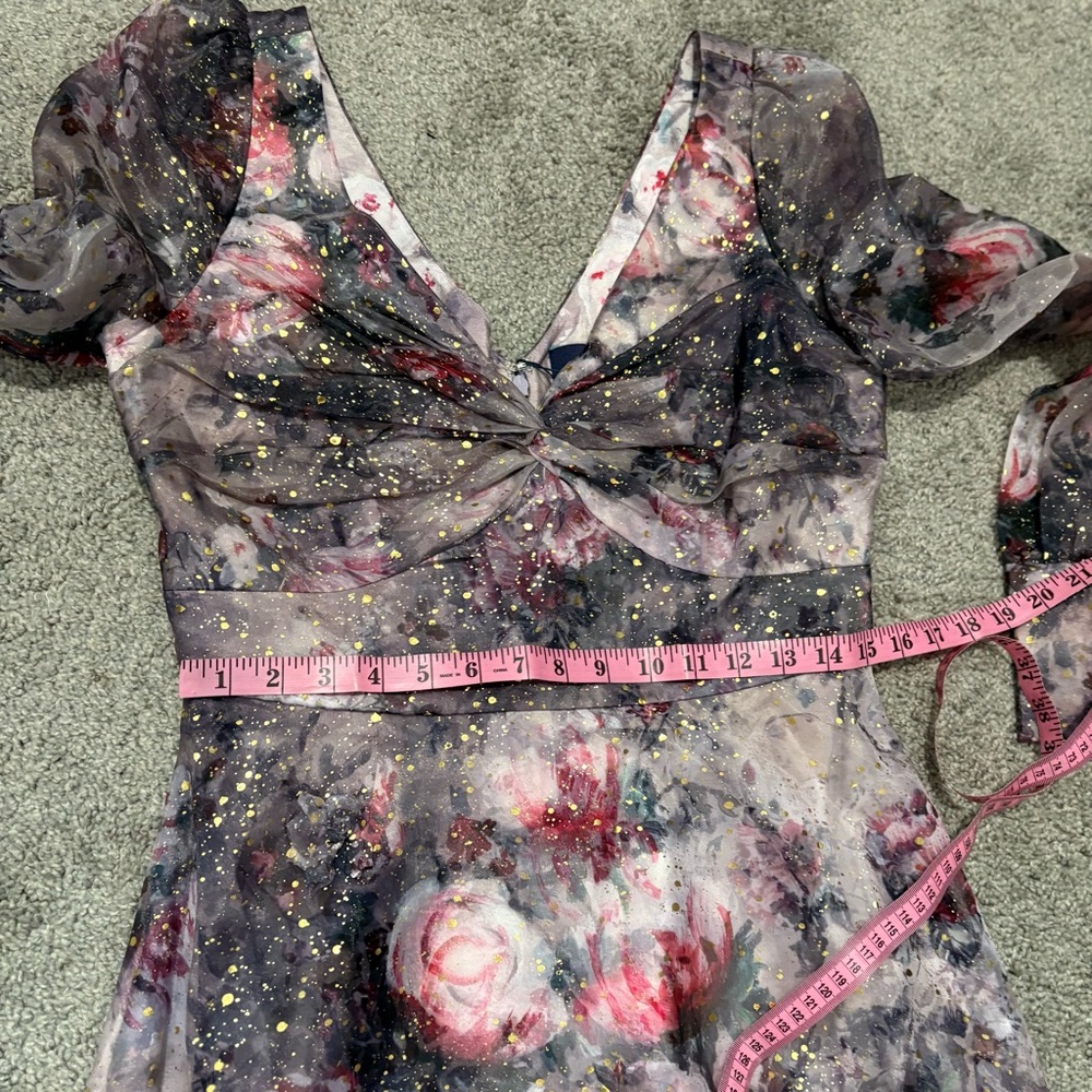 Marchesa Notte NEW Blouson Sleeve Foiled Floral Appliquéd 3D Organza Gown Sz 10 - Picture 13 of 16
